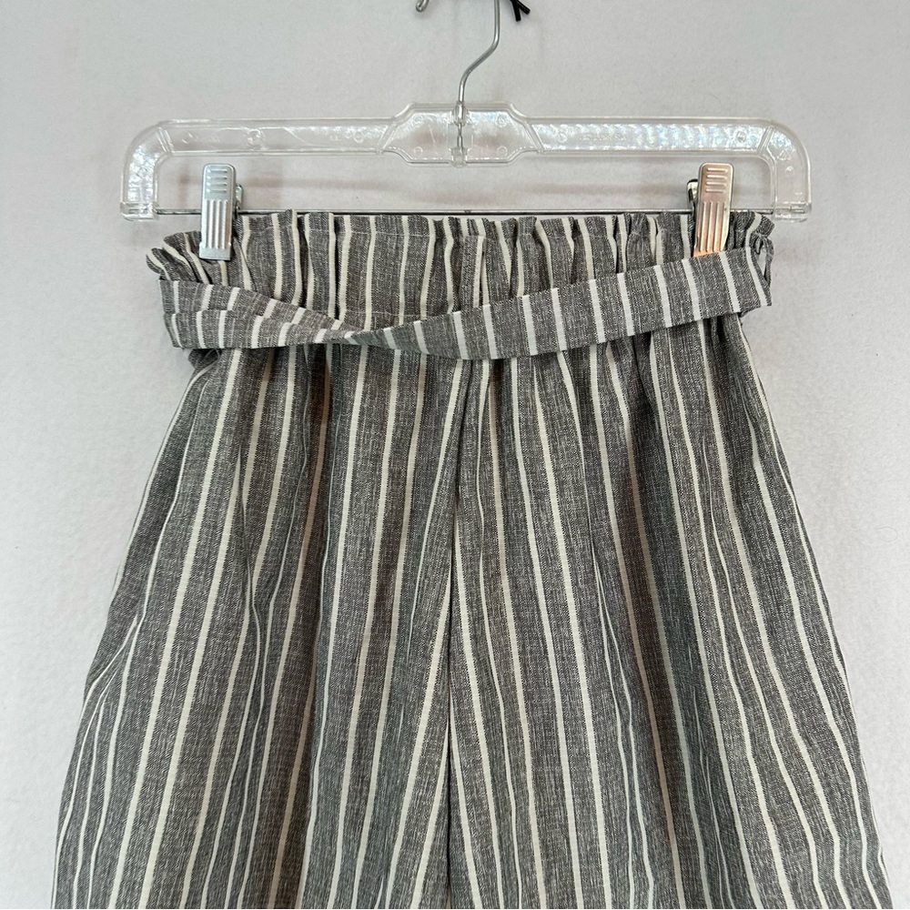 Woman’s Belted High Waist Summer Shorts Striped M Gray - Picture 8 of 9